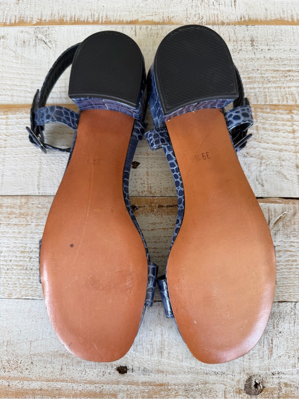 Maryam Nassir Zadeh Navy Croc-Embossed Low Block Heel Sandals - Picture 7 of 7